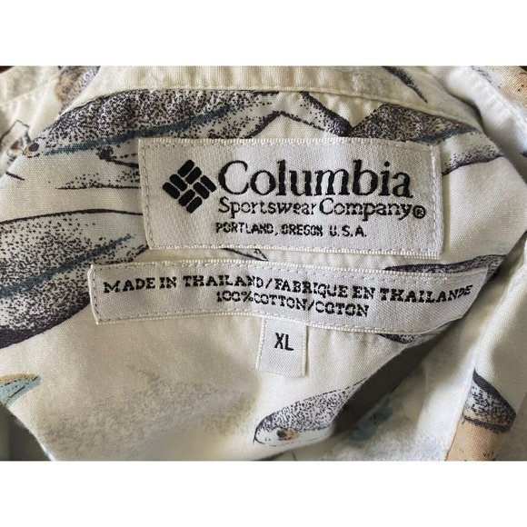 Columbia Men's Fish Print Button Up Shirt XL Vintage Pocket Logo 100% Cotton EUC - Picture 14 of 16